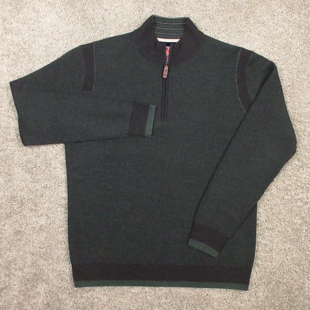 Robert Graham Sweater Mens Medium Green Classic Fit Wool Quarter Zip Pullover